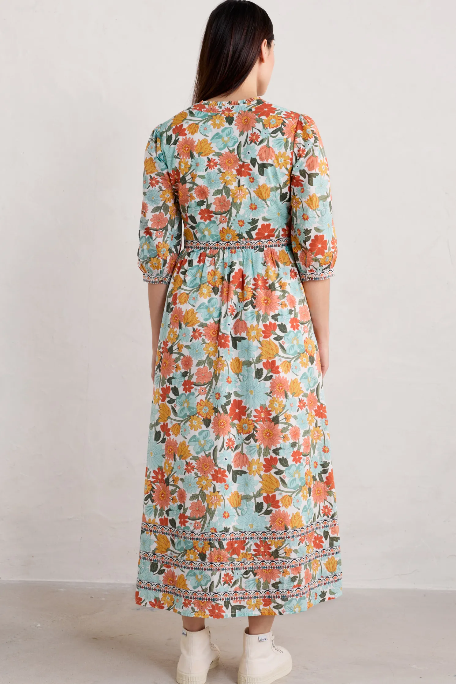 Blue Hills Border V-Neck Floral Dress