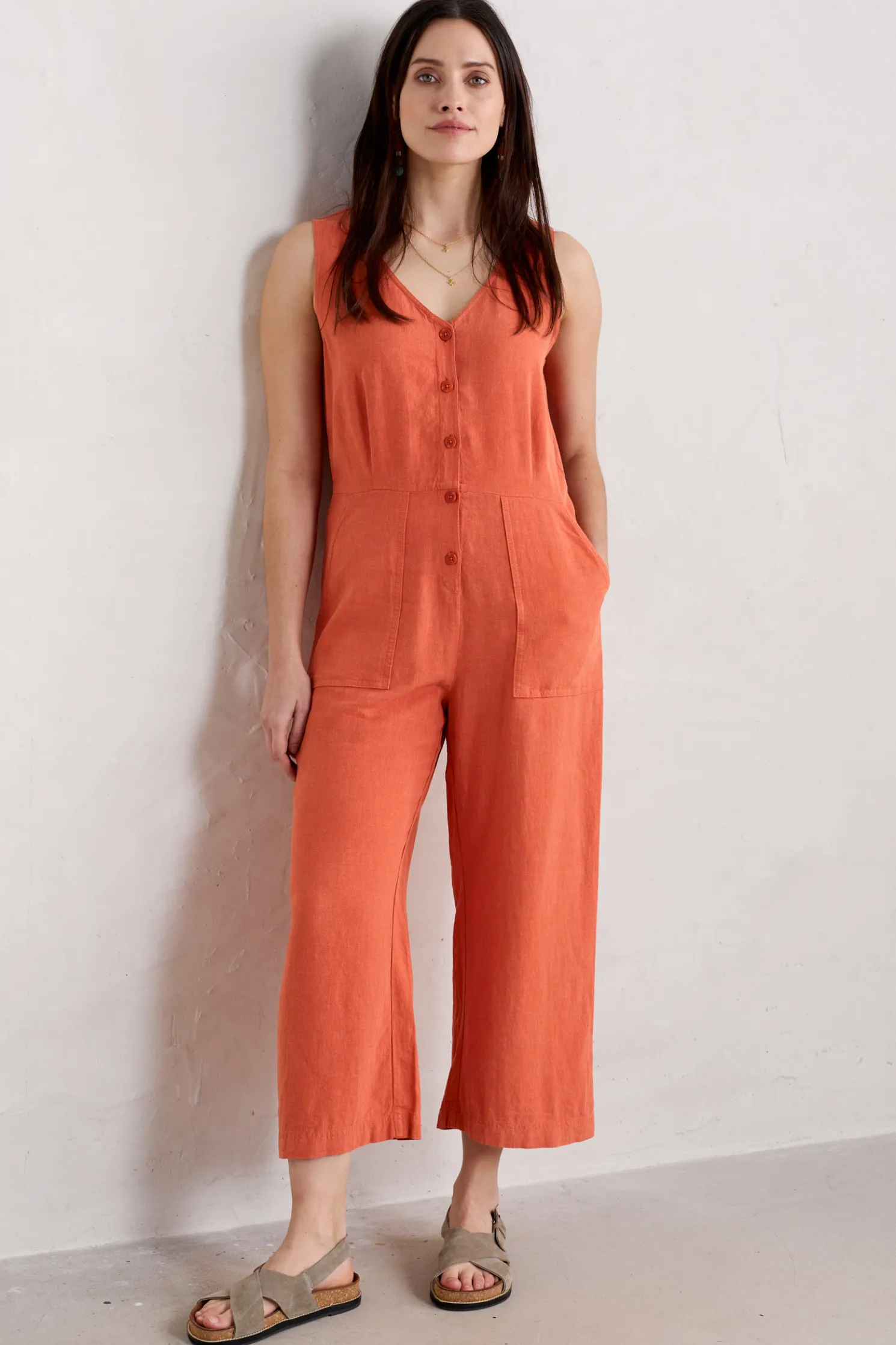 Carthew V Neck Linen Blend Jumpsuit