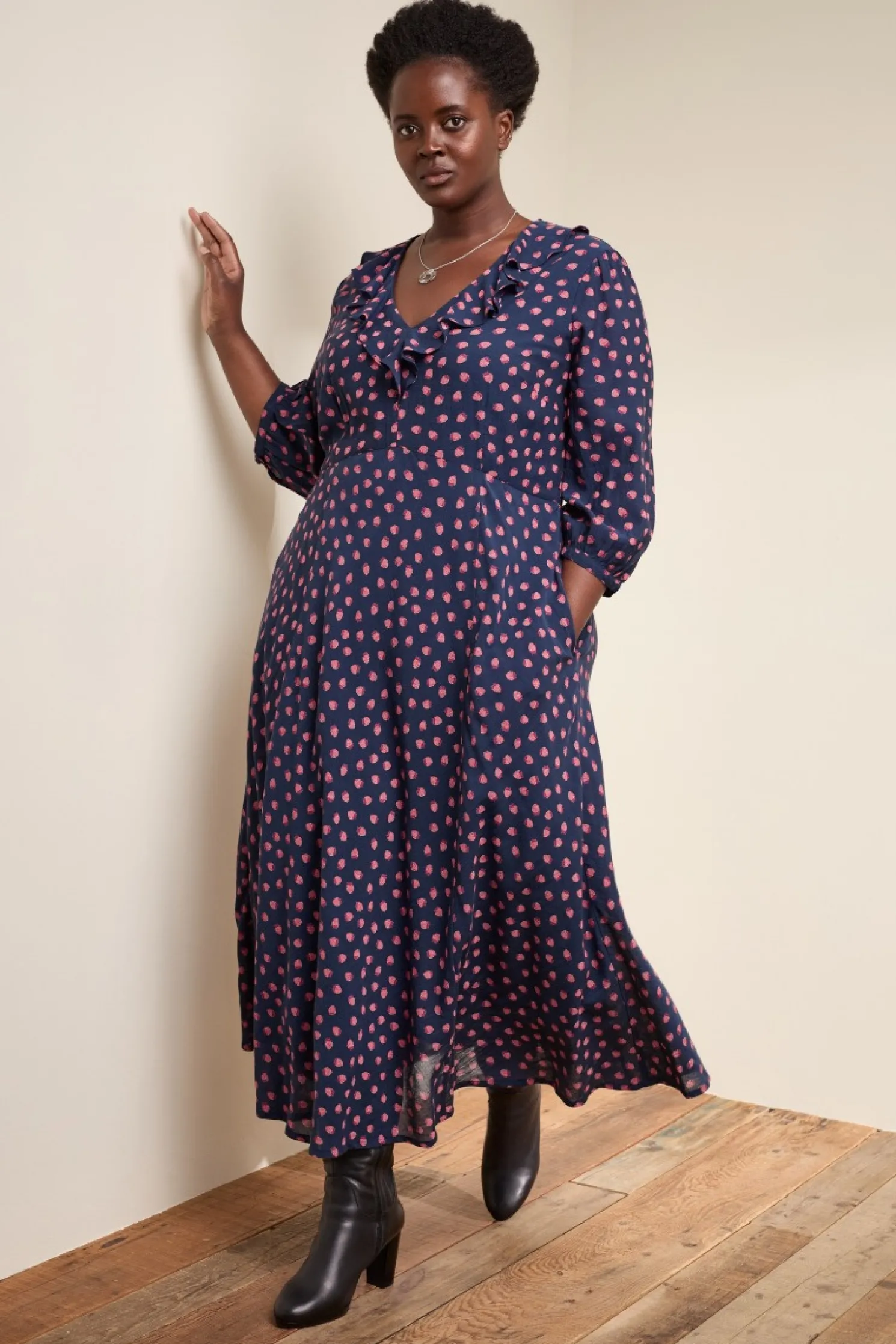 Furled Flower V-Neck Dress