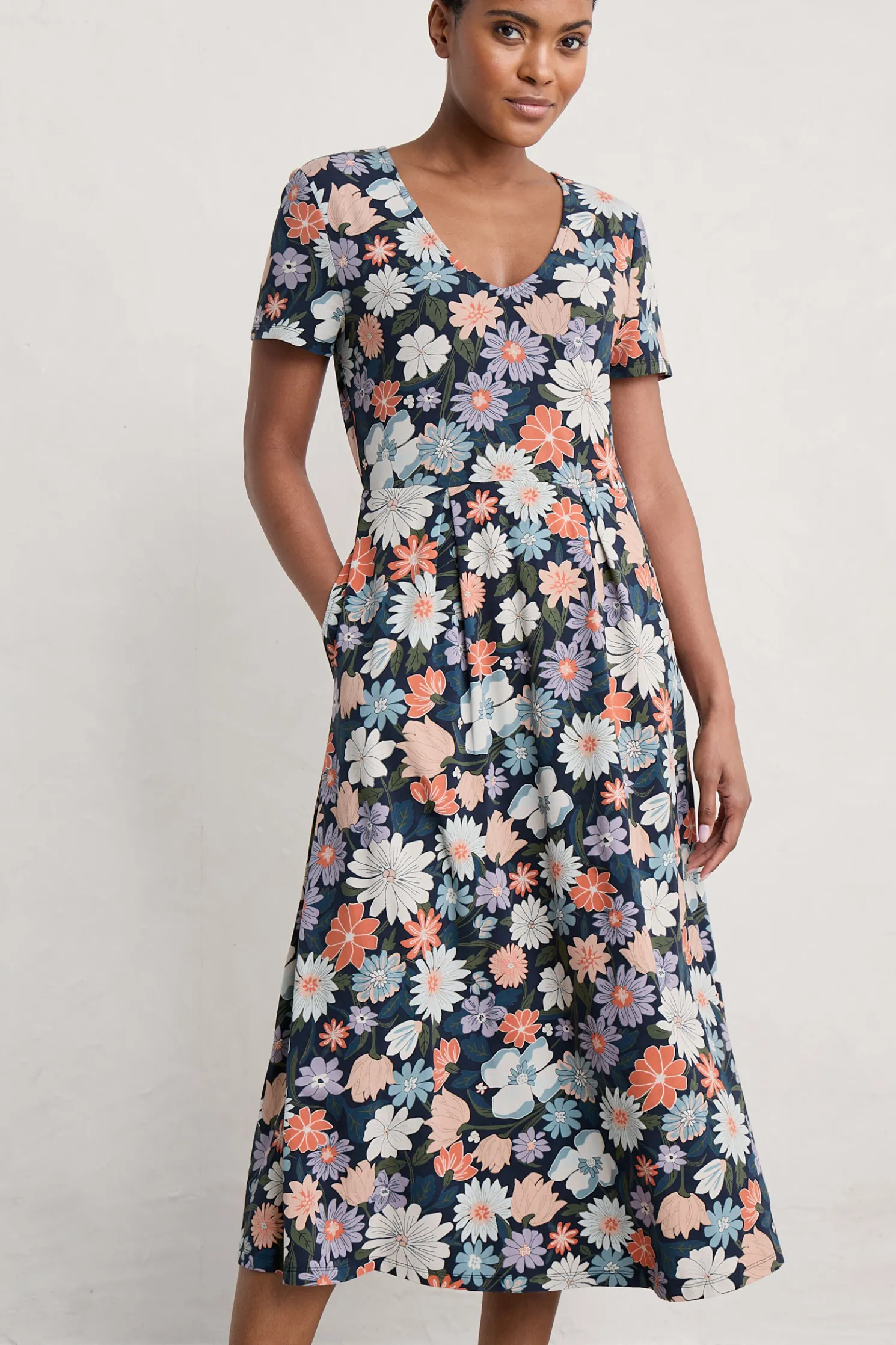 Helena Short Sleeve V-Neck Midi Dress