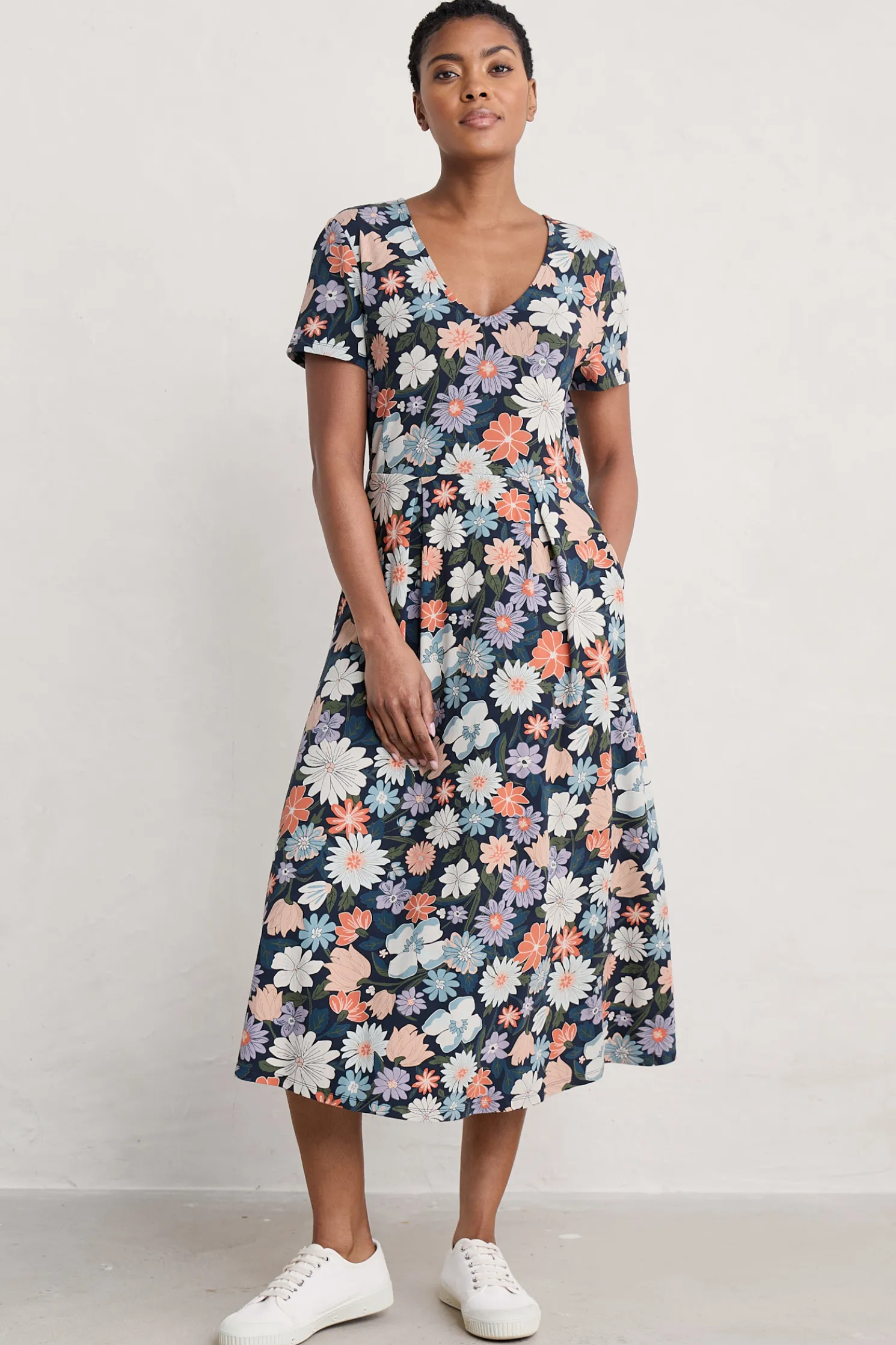 Helena Short Sleeve V-Neck Midi Dress