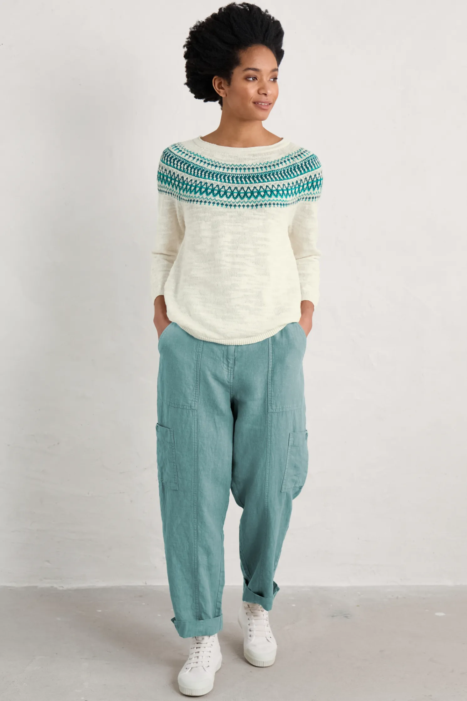 Penvoose Three Quarter Sleeve Fair Isle Jumper