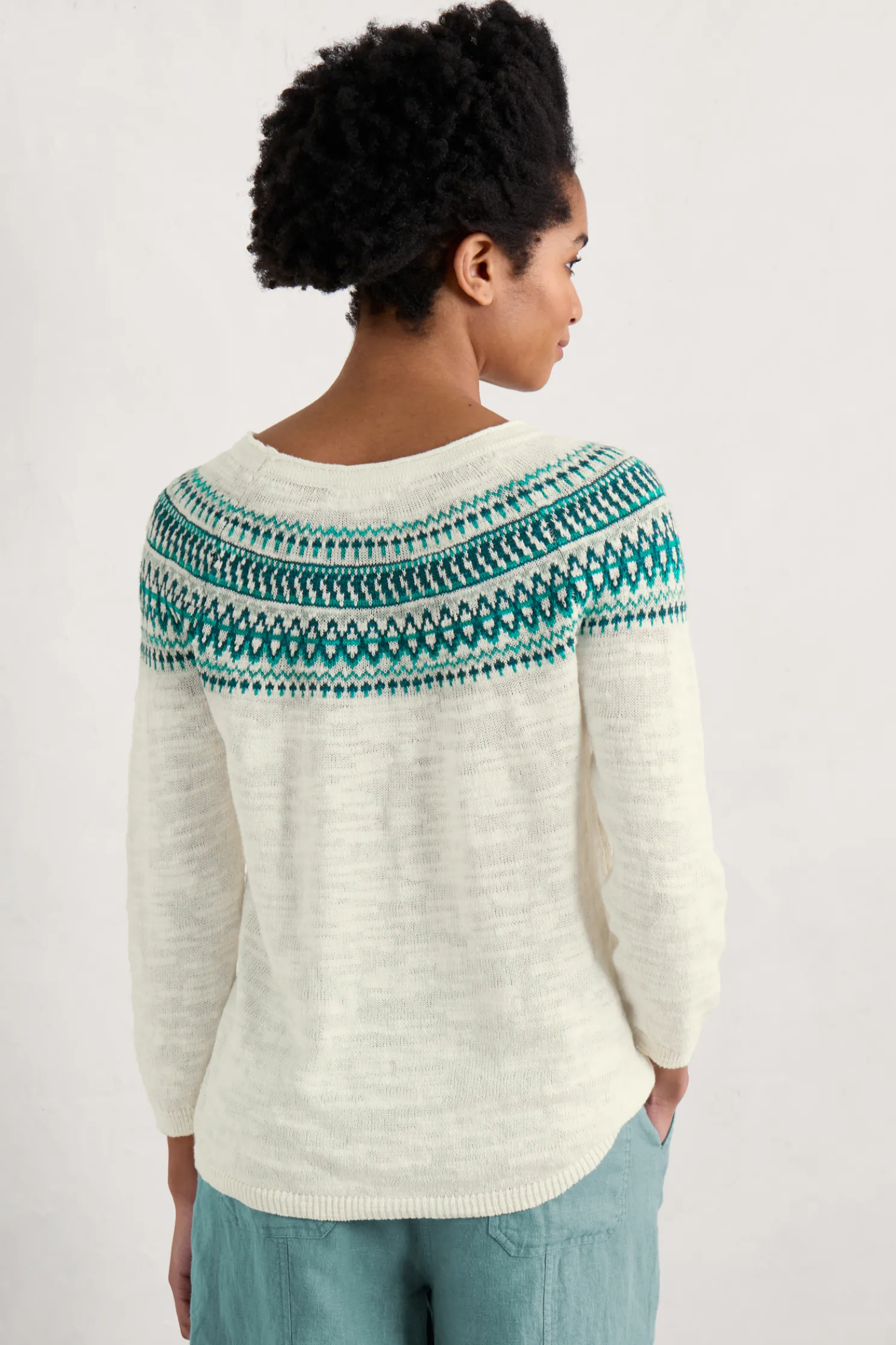 Penvoose Three Quarter Sleeve Fair Isle Jumper