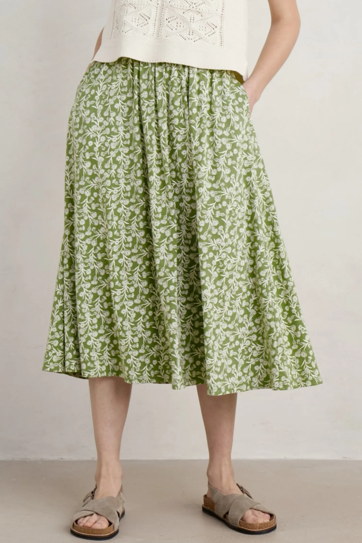 Ready Sail Printed Jersey Midi Skirt