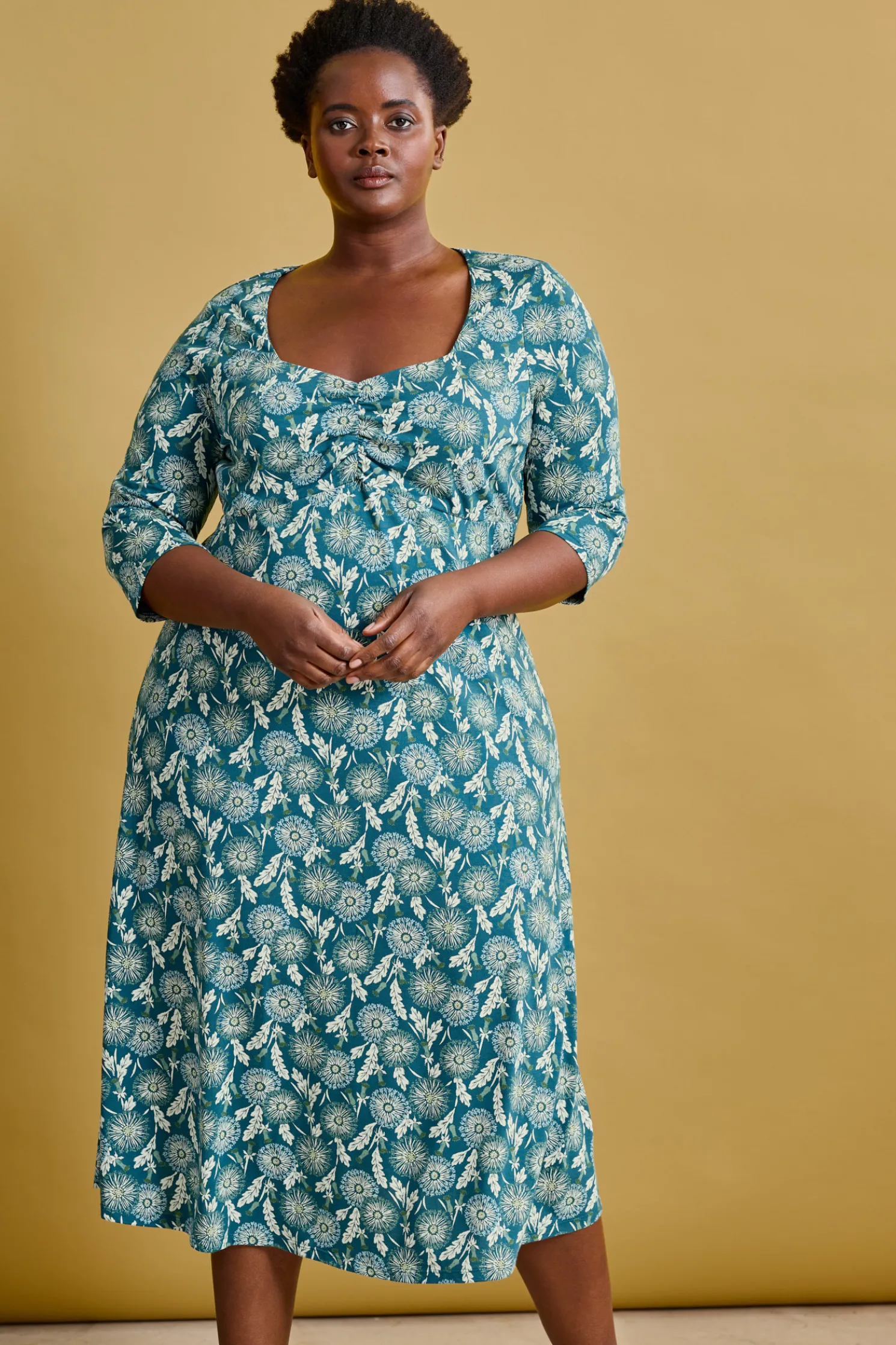 Secret Cove 3/4 Sleeve Midi Dress